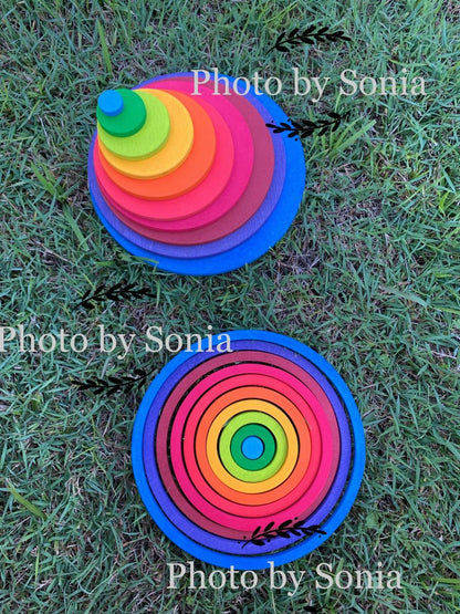 Wooden Rainbow Concentric Circle Plate Buidling Set