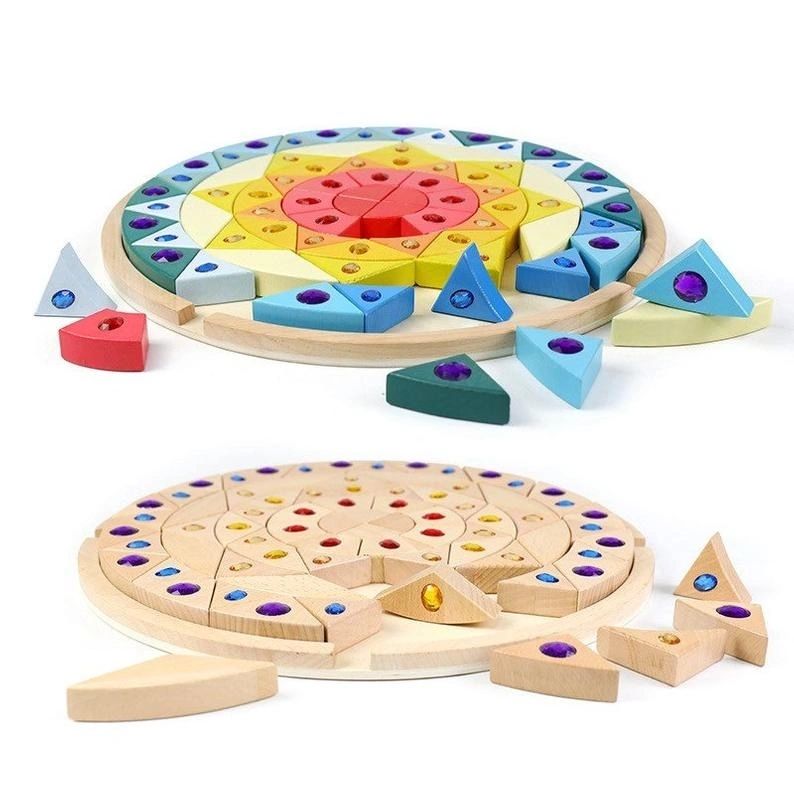 Large Wooden Mandala Gemstone Building Blocks Natural Colour