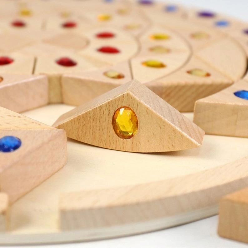 Large Wooden Mandala Gemstone Building Blocks Natural Colour