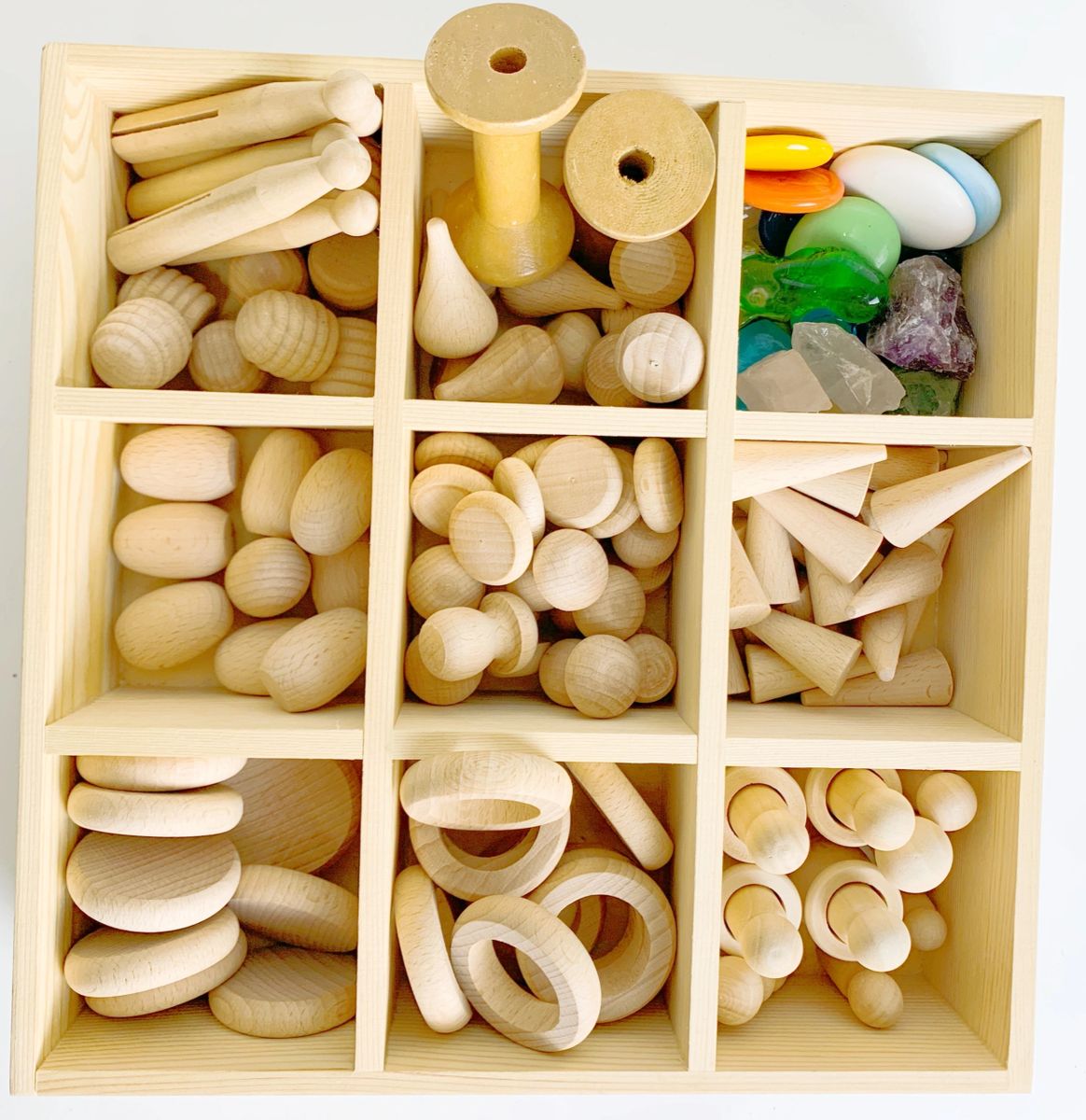 DIY Loose Parts Play Material,  Egg, Tree, Rings, Bobbins, Peg Chips Coins, Peg Doll, Acorn, Ball, Egg, banksia, gumnut, seeds