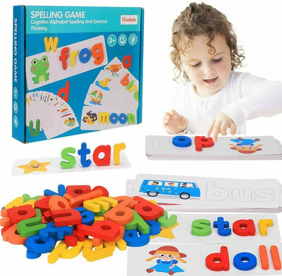 Fidtoy Jeu de l'Alphabet en Bois pour Apprendre l'Orthographe aux Enfants