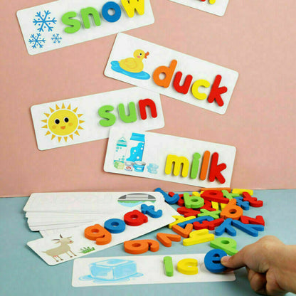 Alphabet spelling wooden 26 learning card and blocks great birthday gift
