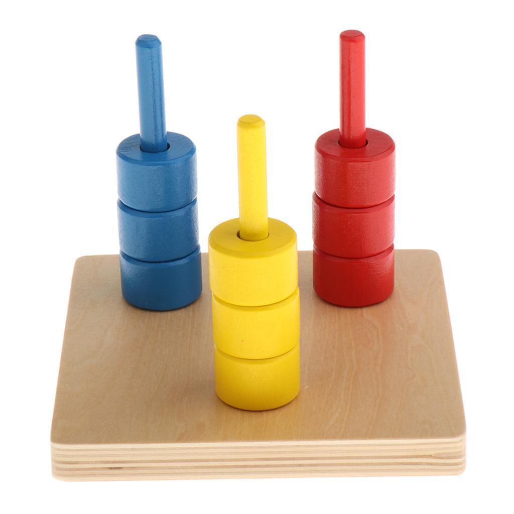 Montessori Colour Discs On Three Vertical Dowels