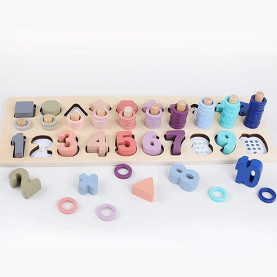 Fidtoy Wooden Shape and Number Learning Board for Kids Counting Rings Math Toy