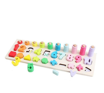 Fidtoy Wooden Shape and Number Learning Board for Kids Counting Rings Math Toy