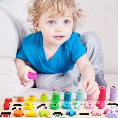 Fidtoy Wooden Shape and Number Learning Board for Kids Counting Rings Math Toy