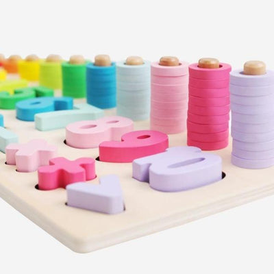 Fidtoy Wooden Shape and Number Learning Board for Kids Counting Rings Math Toy