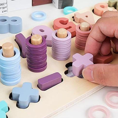 Fidtoy Wooden Shape and Number Learning Board for Kids Counting Rings Math Toy