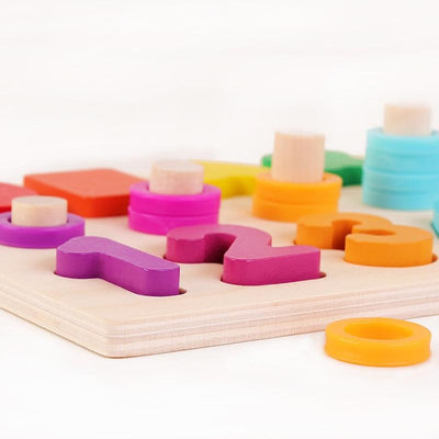 Fidtoy Wooden Shape and Number Learning Board for Kids Counting Rings Math Toy