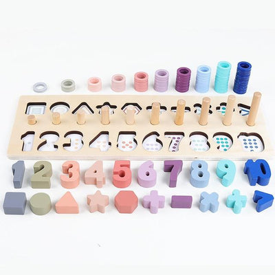 Fidtoy Wooden Shape and Number Learning Board for Kids Counting Rings Math Toy