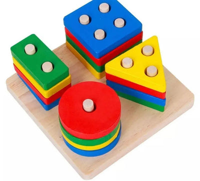 Torre apilable de formas – Juguete de madera de 5 formas y 4 capas para el desarrollo cerebral