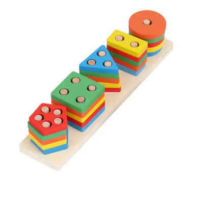 Torre apilable de formas – Juguete de madera de 5 formas y 4 capas para el desarrollo cerebral