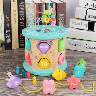 Boîte de perles d'intelligence à six côtés, grand jouet éducatif en bois multifonctionnel pour enfants, boîte au trésor à grosses perles rondes pour le développement parent-enfant