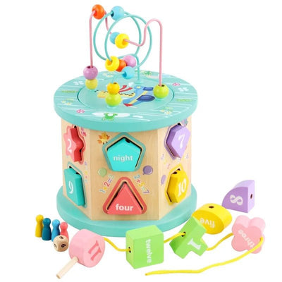 Boîte de perles d'intelligence à six côtés, grand jouet éducatif en bois multifonctionnel pour enfants, boîte au trésor à grosses perles rondes pour le développement parent-enfant