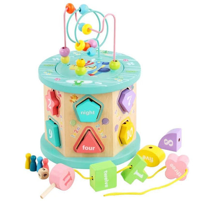 Six sided Intelligence box beads Children Wooden Large Multi-function Large Round Beads Treasure Box Development Parent-child Educational Toy