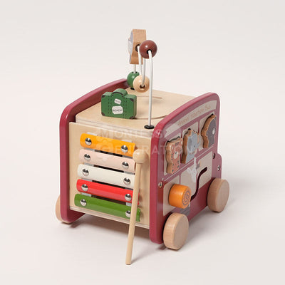 Fidtoy Wooden Activity Bus Toy for Toddlers – Montessori Multi Activity Learning Toy 2+