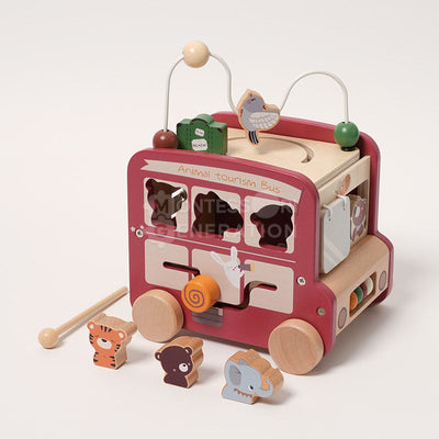 Fidtoy Wooden Activity Bus Toy for Toddlers – Montessori Multi Activity Learning Toy 2+