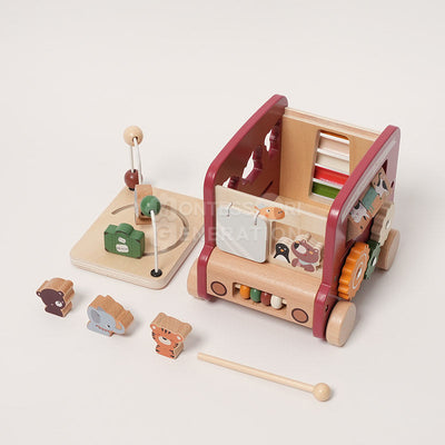 Fidtoy Wooden Activity Bus Toy for Toddlers – Montessori Multi Activity Learning Toy 2+