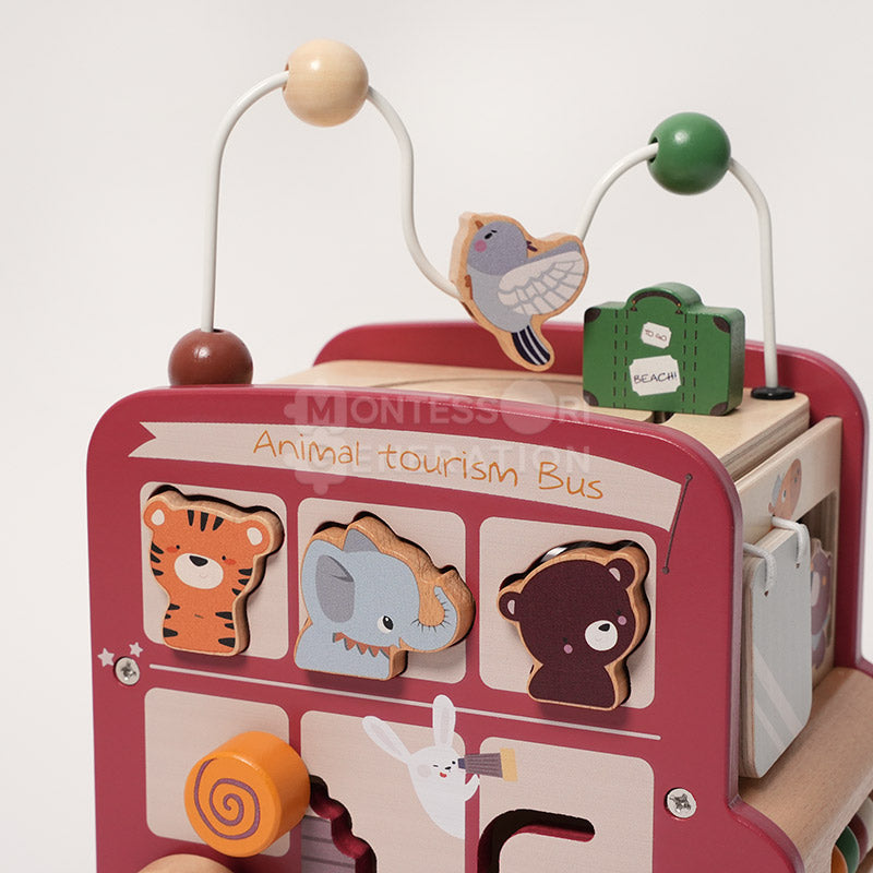 Fidtoy Wooden Activity Bus Toy for Toddlers – Montessori Multi Activity Learning Toy 2+