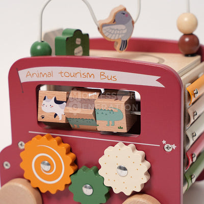 Fidtoy Wooden Activity Bus Toy for Toddlers – Montessori Multi Activity Learning Toy 2+