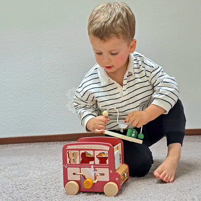 Fidtoy Wooden Activity Bus Toy for Toddlers – Montessori Multi Activity Learning Toy 2+