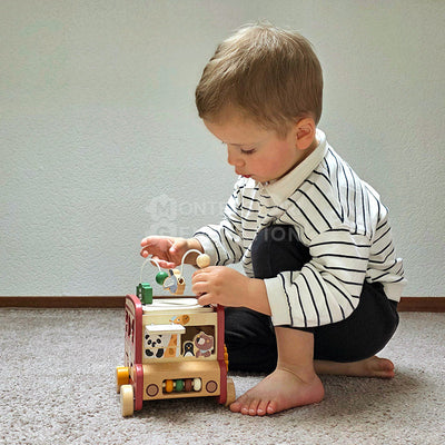 Fidtoy Wooden Activity Bus Toy for Toddlers – Montessori Multi Activity Learning Toy 2+