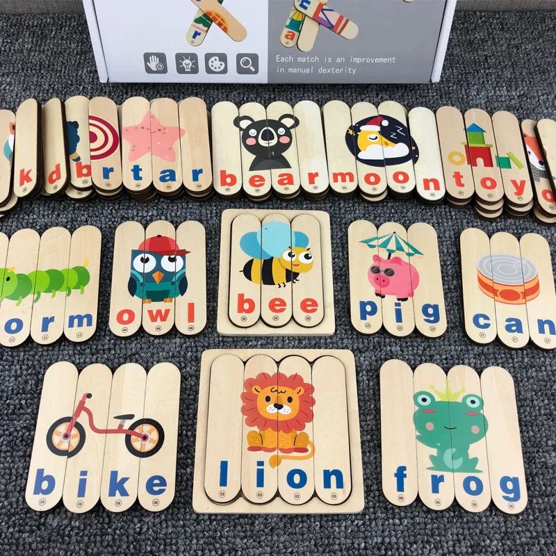 Word Forming Game with Popsicle Sticks – Wooden Puzzle for Spelling and Letter Recognition