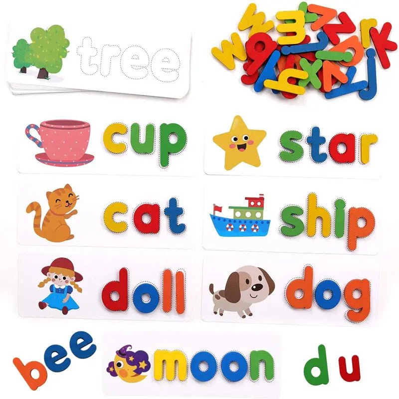 Spelling Game Wooden See and Spell Match Letter Puzzles