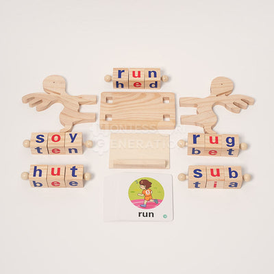 Fidtoy Montessori Spin and Spell Toy for Kids – Wooden Spelling Game for Early Reading Learning