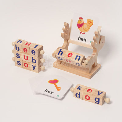 Fidtoy Montessori Spin and Spell Toy for Kids – Wooden Spelling Game for Early Reading Learning