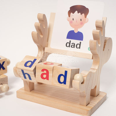 Fidtoy Montessori Spin and Spell Toy for Kids – Wooden Spelling Game for Early Reading Learning