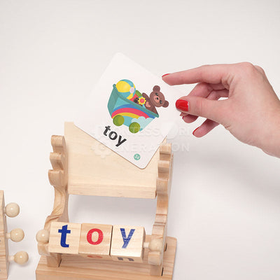 Fidtoy Montessori Spin and Spell Toy for Kids – Wooden Spelling Game for Early Reading Learning