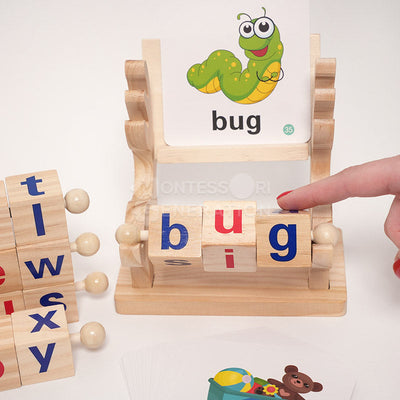 Fidtoy Montessori Spin and Spell Toy for Kids – Wooden Spelling Game for Early Reading Learning