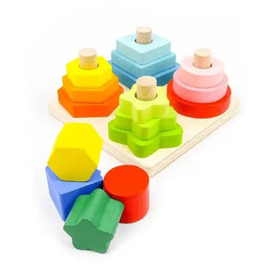Torre de cuatro columnas cuadrada | Material educativo de madera Montessori para bebés, juguete para niños de aprendizaje temprano, juguete de tabla de combinación para bebés