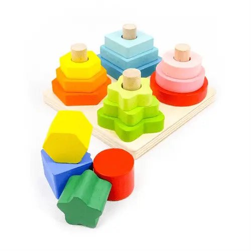 Square Four Column Tower | Baby Wooden Montessori Educational Material Toy Kids Early Learning Infant Match Board Toy