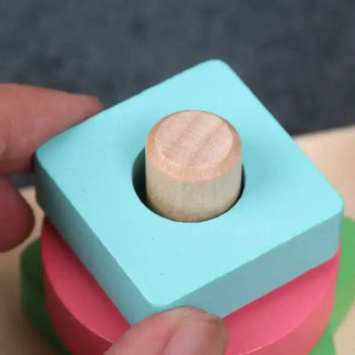 Torre de cuatro columnas cuadrada | Material educativo de madera Montessori para bebés, juguete para niños de aprendizaje temprano, juguete de tabla de combinación para bebés