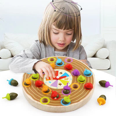 Juego de mesa de madera Ardilla recogiendo bellotas - Juguetes de motricidad fina