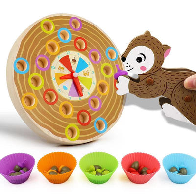 Juego de mesa de madera Ardilla recogiendo bellotas - Juguetes de motricidad fina