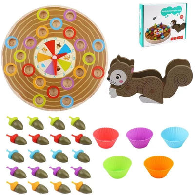 Juego de mesa de madera Ardilla recogiendo bellotas - Juguetes de motricidad fina