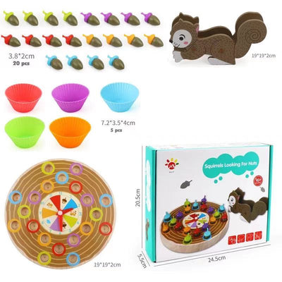 Juego de mesa de madera Ardilla recogiendo bellotas - Juguetes de motricidad fina