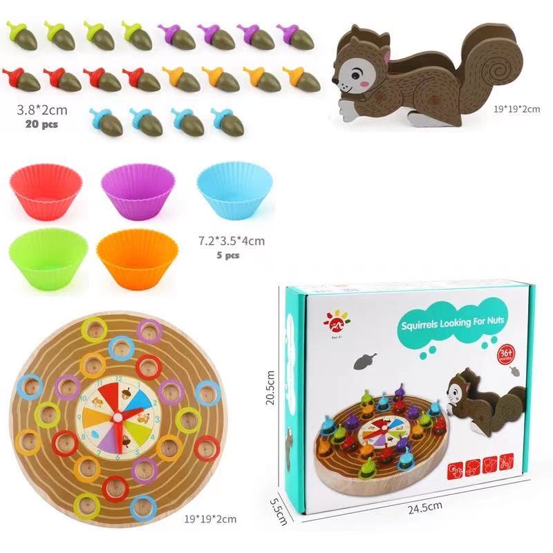 Squirrel Picking Acorn Wooden Board Game- Fine motor skills toys