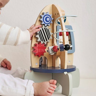 Fidtoy Cohete de madera para actividades para niños pequeños – Juguete de aprendizaje STEM multiactividad para mayores de 1 año