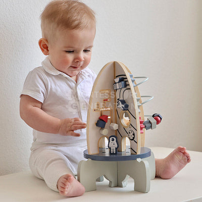 Fidtoy Cohete de madera para actividades para niños pequeños – Juguete de aprendizaje STEM multiactividad para mayores de 1 año