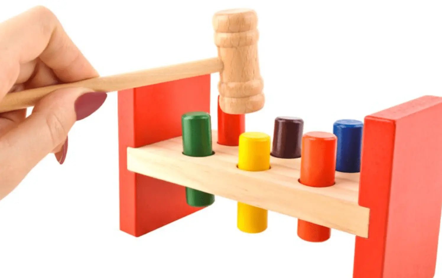 Strike the Wooden Kids Colorful Wooden Blocks Hammer Children Early Learning Educational Toy – 6 peg