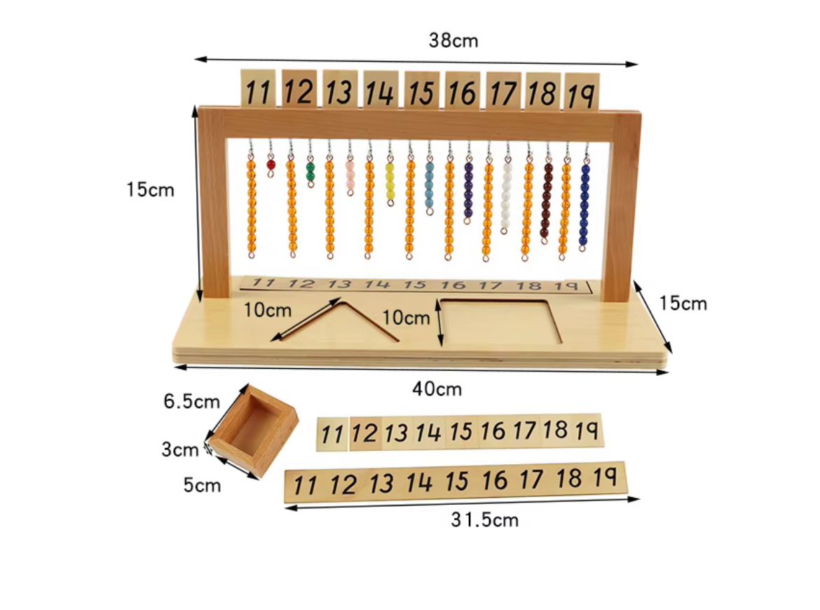 Perlier à perles Montessori pour adolescents avec perles colorées - Matériel de mathématiques pour les nombres 11 à 19