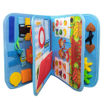 Felt Busy Board for Toddlers – Practical Life Skills Travel Toy with Space, Mermaid and Dino Themes