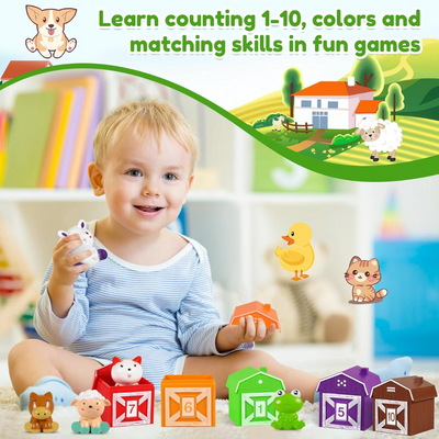 Juego de animales de granja Montessori Fidtoy para el aprendizaje de niños pequeños (20 piezas)