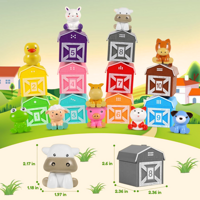 Juego de animales de granja Montessori Fidtoy para el aprendizaje de niños pequeños (20 piezas)