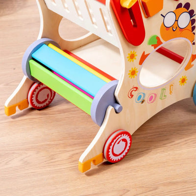 Wooden Multifunctional Shopping Cart – Pretend Play, Shape Sorting and Toy Storage for Toddlers and Preschoolers
