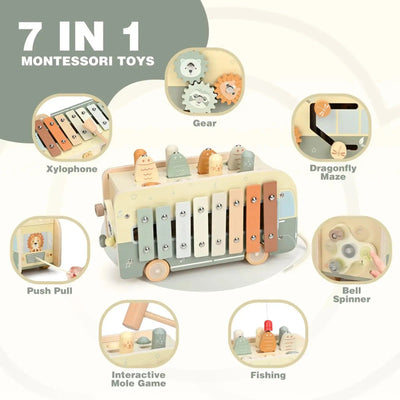 Fidtoy Jouet à marteler Montessori, cube d'activités en bois 7-en-1 pour tout-petits, jouet d'apprentissage musical